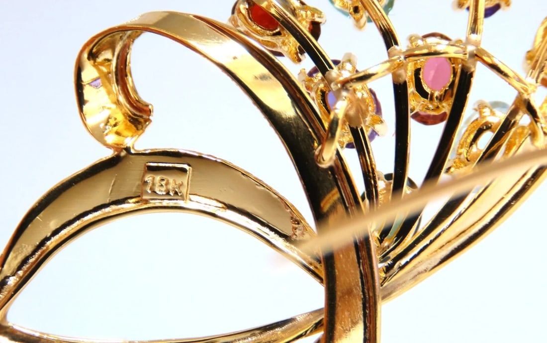 Natural Tourmaline Aquamarine Citrine Amethyst Garnet Bundle Pin 18kt Gold** - 2