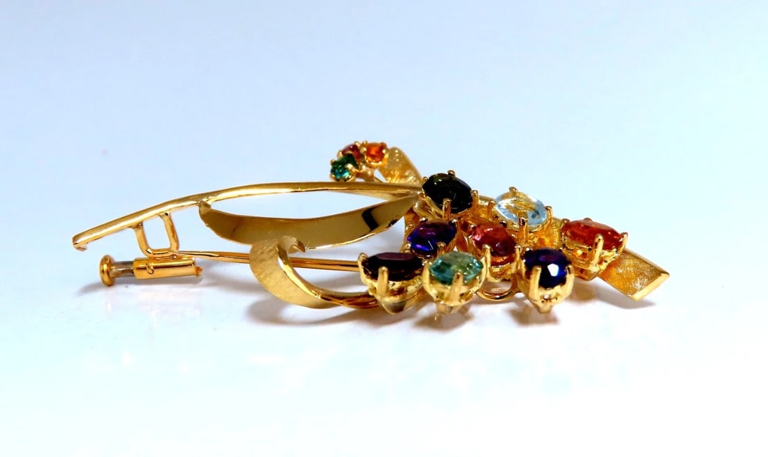 Natural Tourmaline Aquamarine Citrine Amethyst Garnet Bundle Pin 18kt Gold** - 3