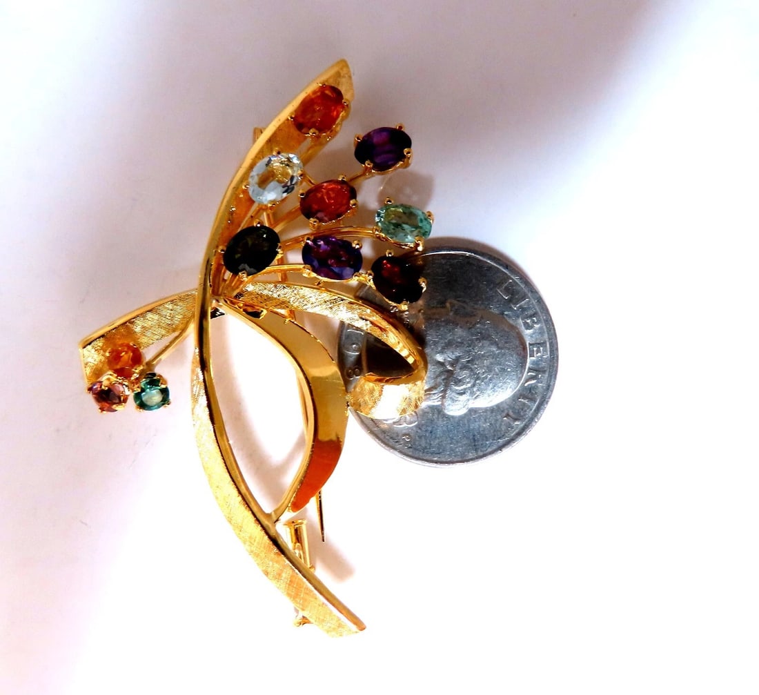 Natural Tourmaline Aquamarine Citrine Amethyst Garnet Bundle Pin 18kt Gold** - 4