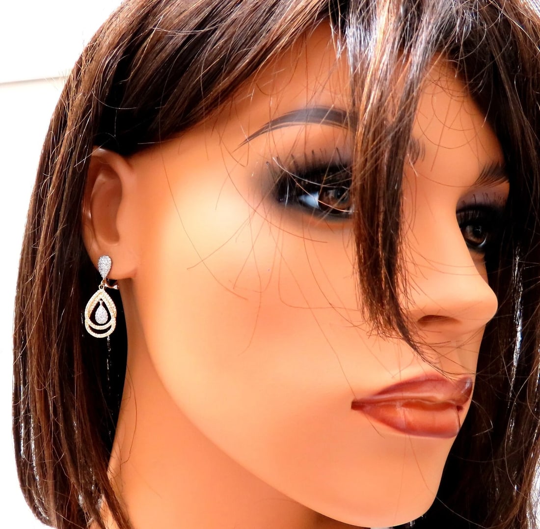 1.20ct Pear Shape Halo Dangle Earrings 14kt** - 5