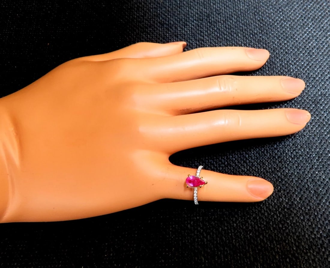 AIGS certified 1.45ct No Heat Ruby Ring 14kt raised mod deck - 5