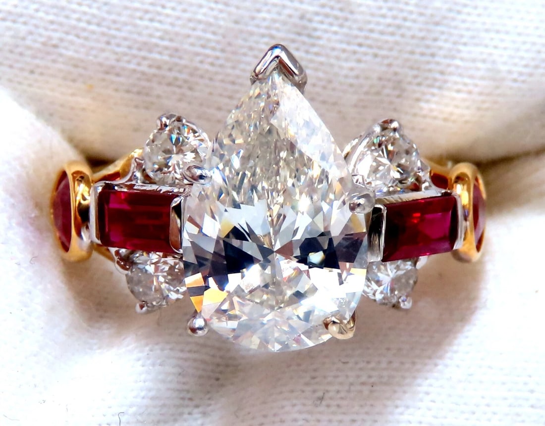 GIA Certified 2.64ct Natural Pear Diamond Ruby ring 14kt - 5