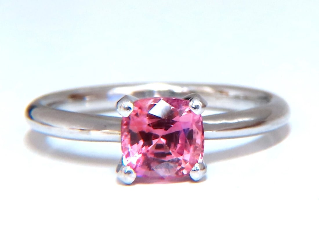 Padparadscha No Heat 1.11ct Natural Sapphire Pink No Heat Platinum: Title: Padparadscha No Heat 1.11ct Natural Sapphire Pink No Heat Platinum Description: 1.11ct. Natural Padparadscha Sapphire ring. Cushion cut: 5.56 X 5.52 X 4.03mm Transparent, Pink & Clean Clarity.