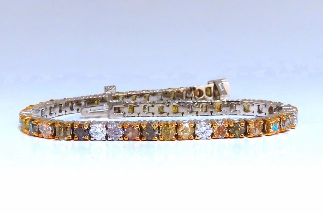 7.26ct Natural Yellow orange pink brown fancy color diamonds bracelet 14kt** (1 of 7)