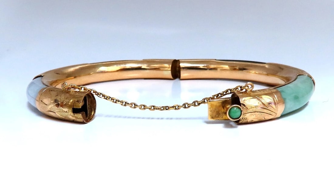 Jade Bangle Bracelet 8.4mm 14kt gold** - 7