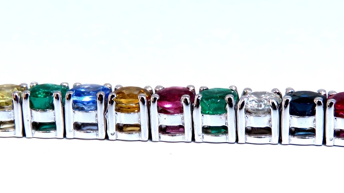 14.50ct Natural Sapphire Ruby Emerald Diamond Tennis Bracelet 14kt. Gem Line** - 3
