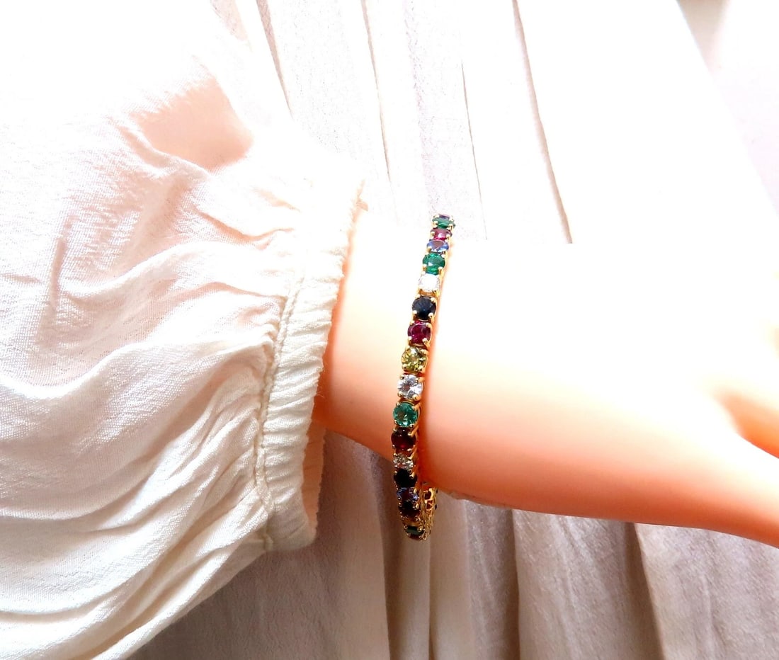 11.80ct Natural Sapphire Ruby Emerald Amethyst Tennis Bracelet 14kt Gem Line** - 9