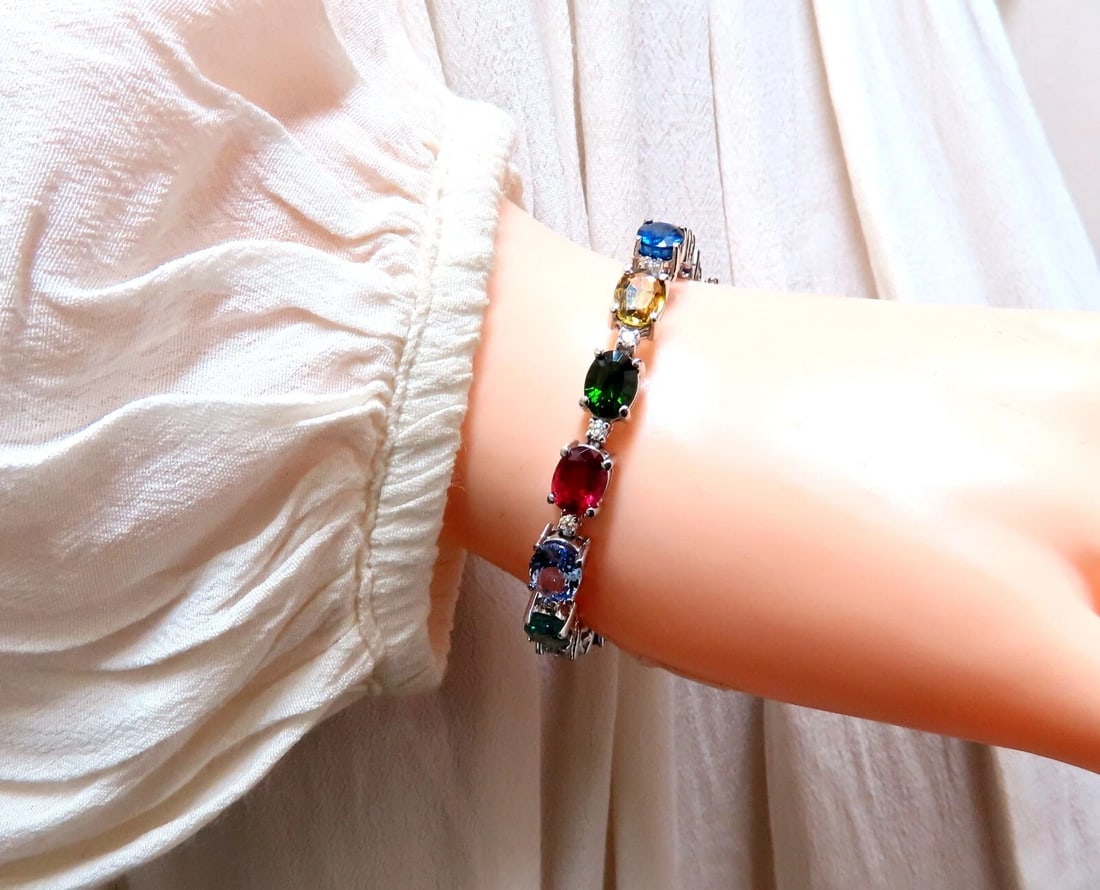 20.68ct Sapphire Tanzanite Aquamarine Tourmaline Emerald Zircon Bracelet 14kt** - 11