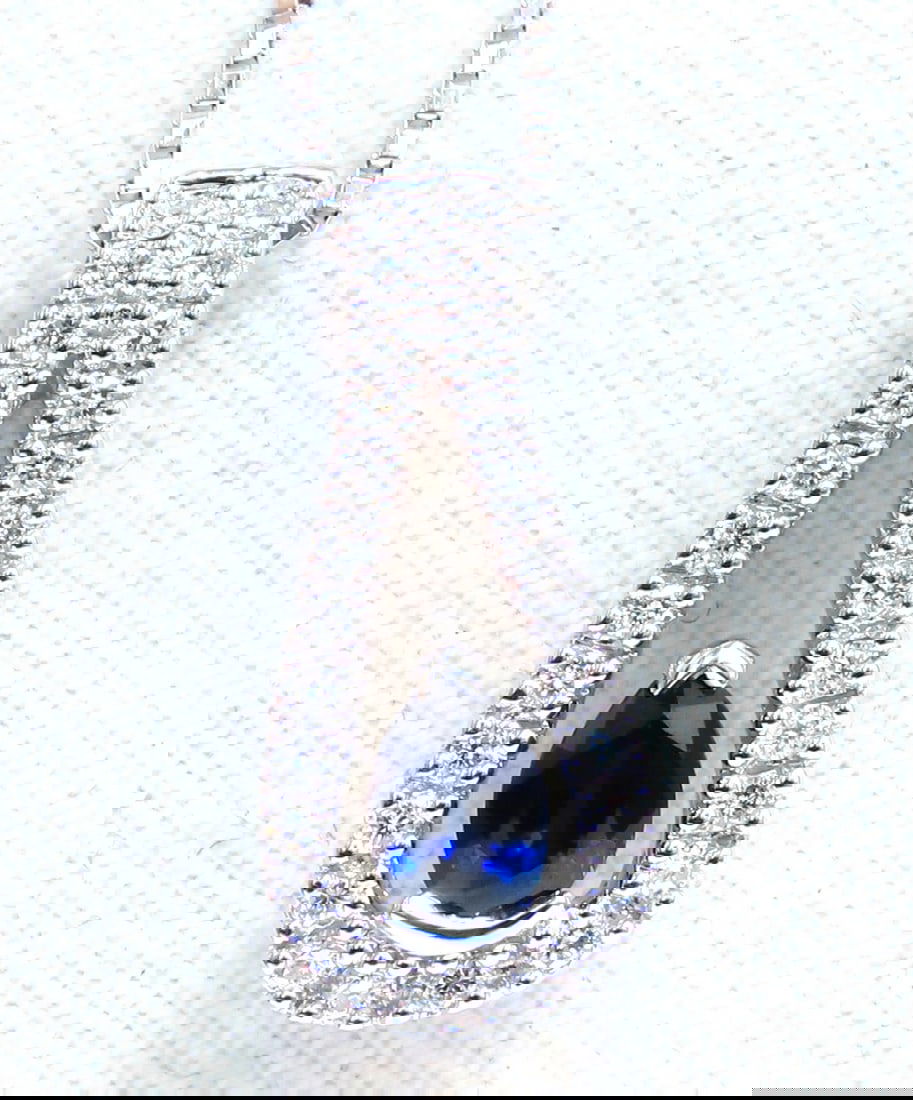 .40ct natural pear shaped sapphire diamonds drop pendant 14kt **: Title: .40ct natural pear shaped sapphire diamonds drop pendant 14kt ** Description: .40ct Sapphire necklace. 5x4 mm .22ct natural round diamonds G color, Vs2 Clarity 14 karat white gold 16 inch neckl