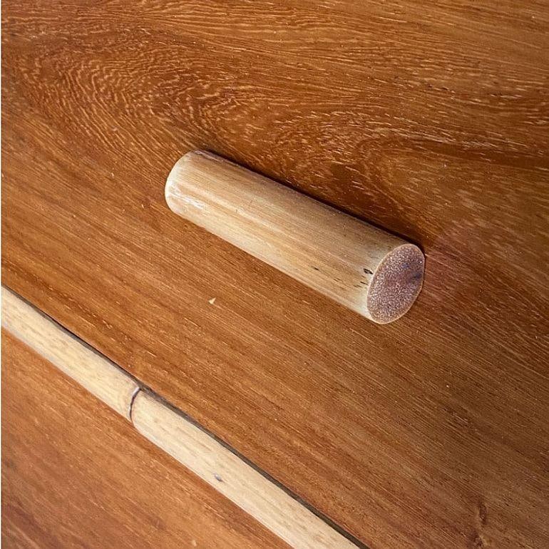 Restored Mid-century Stacked Rattan & Mahogany Highboy Dresser by Kane Kraft - 13