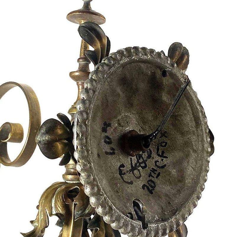 Electrified Late Victorian Baroque Casted Brass Gas Sconces w/ Shade, Pair - 14