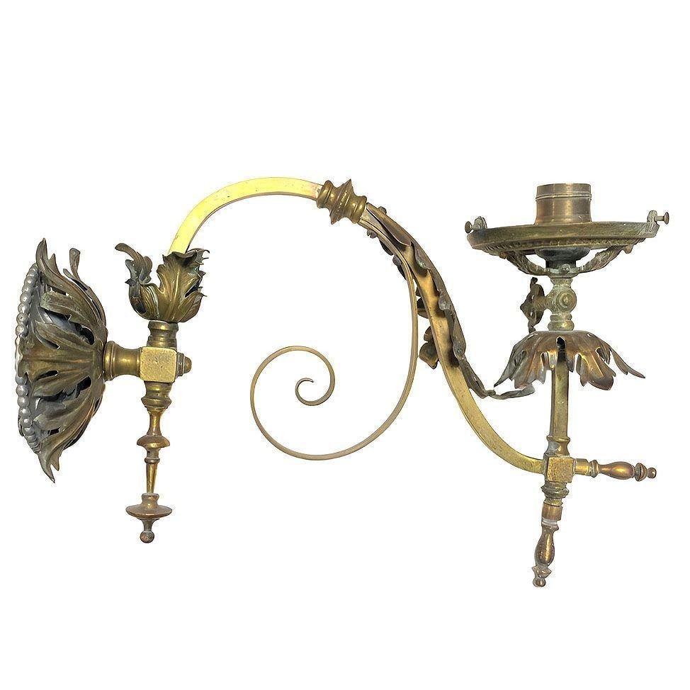Electrified Late Victorian Baroque Casted Brass Gas Sconces w/ Shade, Pair - 17