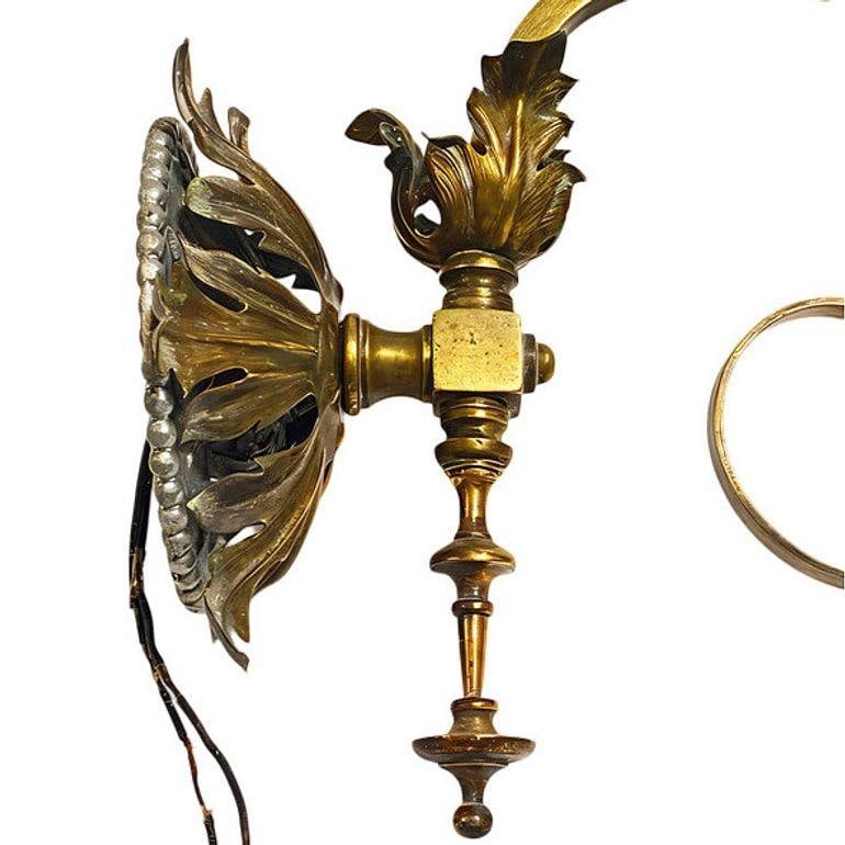 Electrified Late Victorian Baroque Casted Brass Gas Sconces w/ Shade, Pair - 4