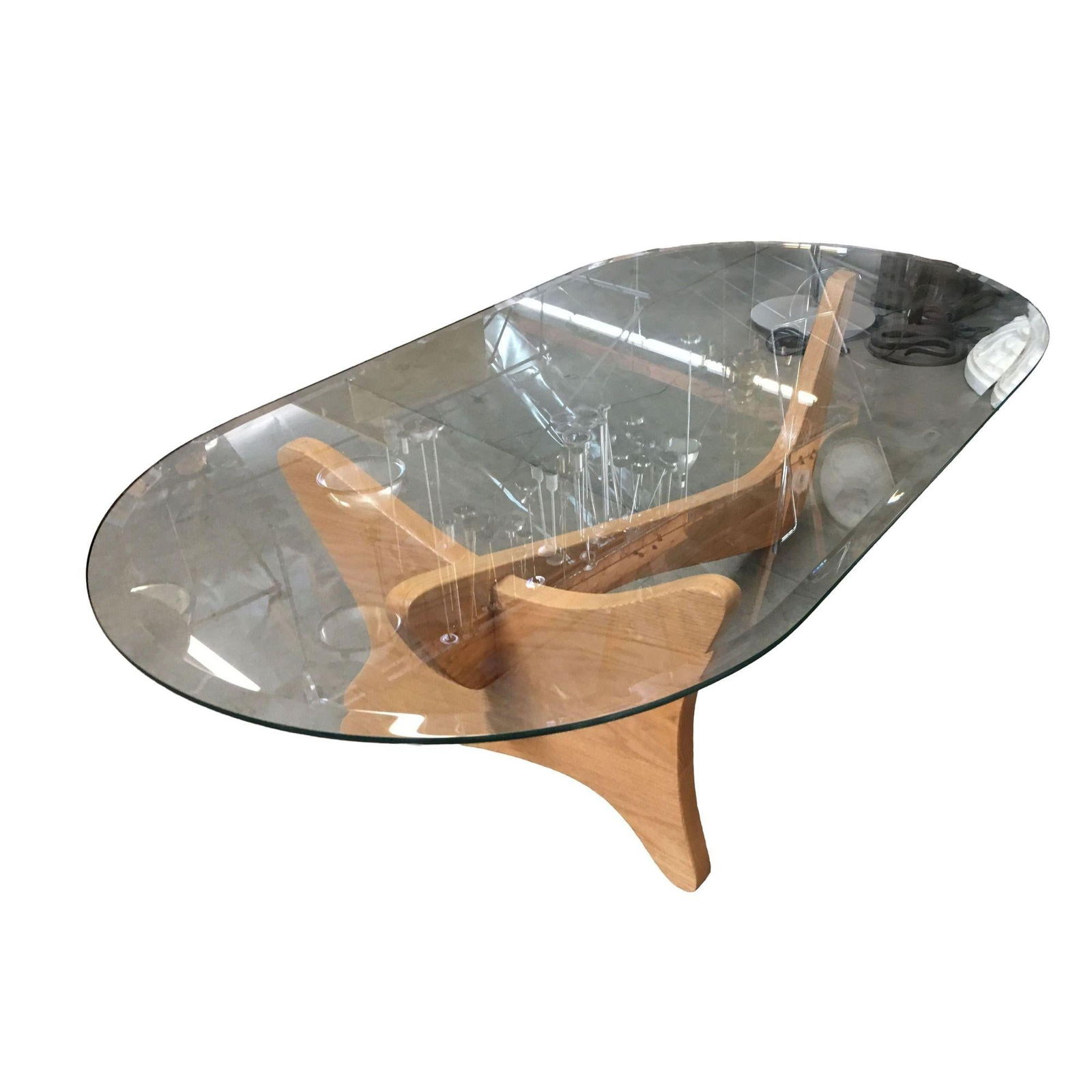 Mid-Century Modern Noguchi Style Oval Glass Coffee Table - 11