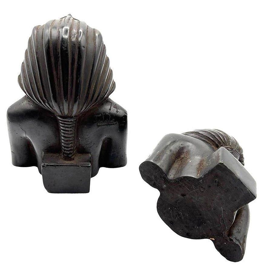 Hand Carved Ebony Wood King Tut Tutankhamen Pharaoh Bust Book Ends Signed 1974 - 10