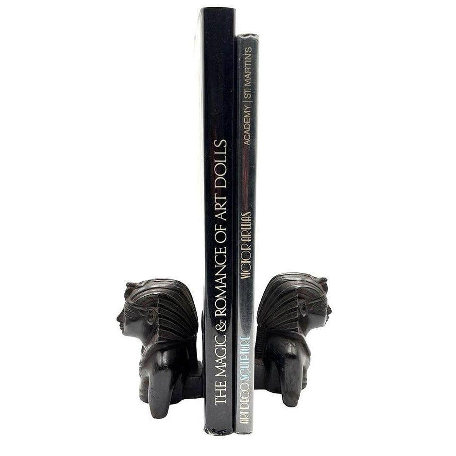 Hand Carved Ebony Wood King Tut Tutankhamen Pharaoh Bust Book Ends Signed 1974 - 6