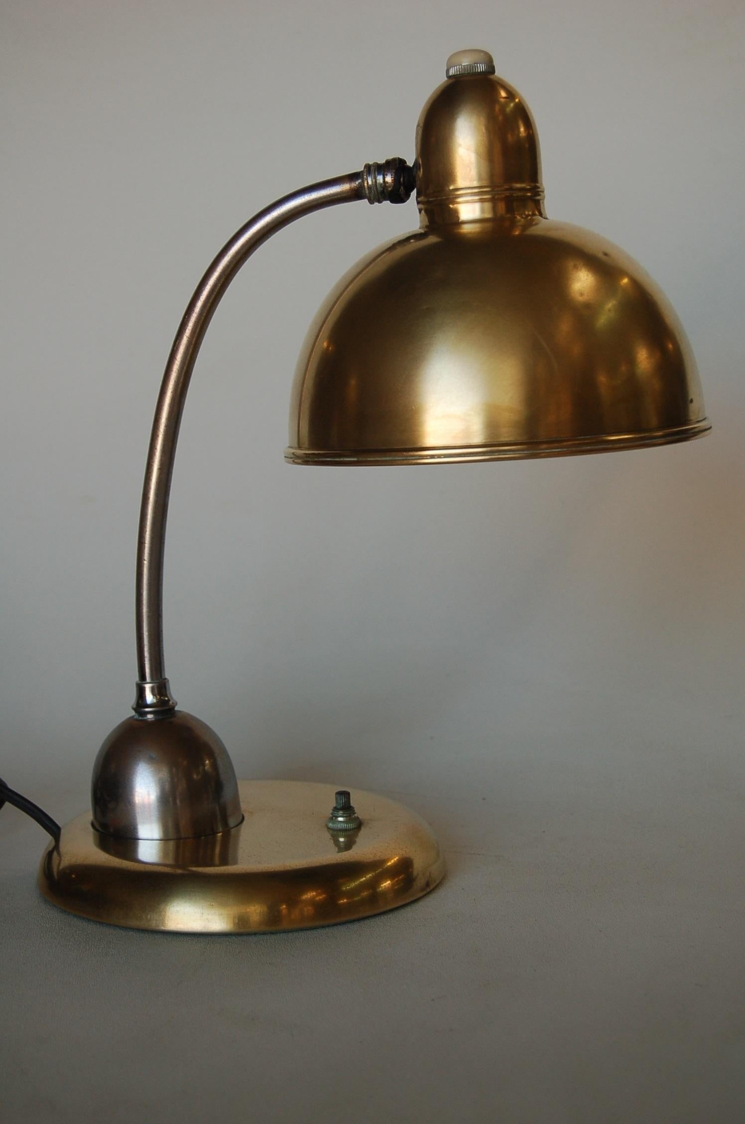Brass and Chrome Machine Age Bell Shade Reading Desk Lamp - 19