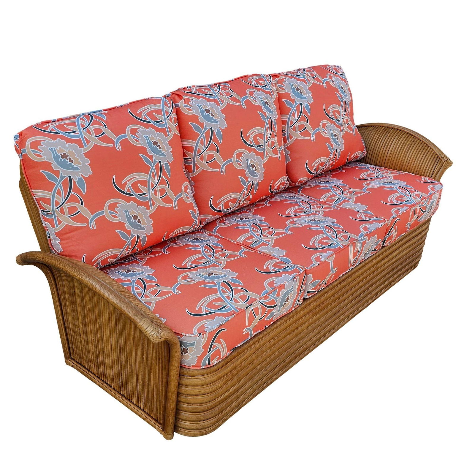 Restored "Golden Girls" Art Deco Rattan "Fan Arm" Three-Seat Sofa - 3