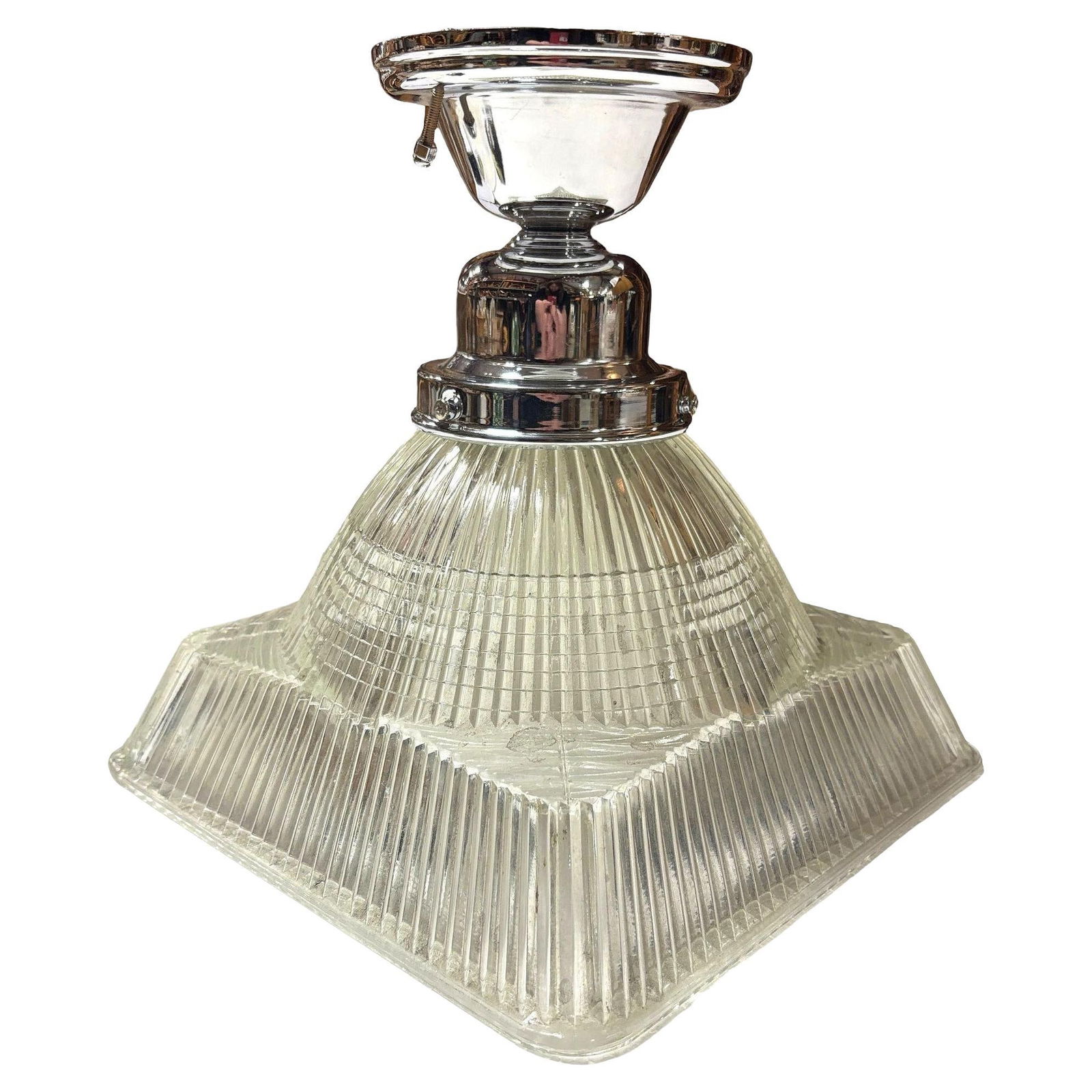 Stepped Holophane Square Pendant Chrome Ceiling Light - 15