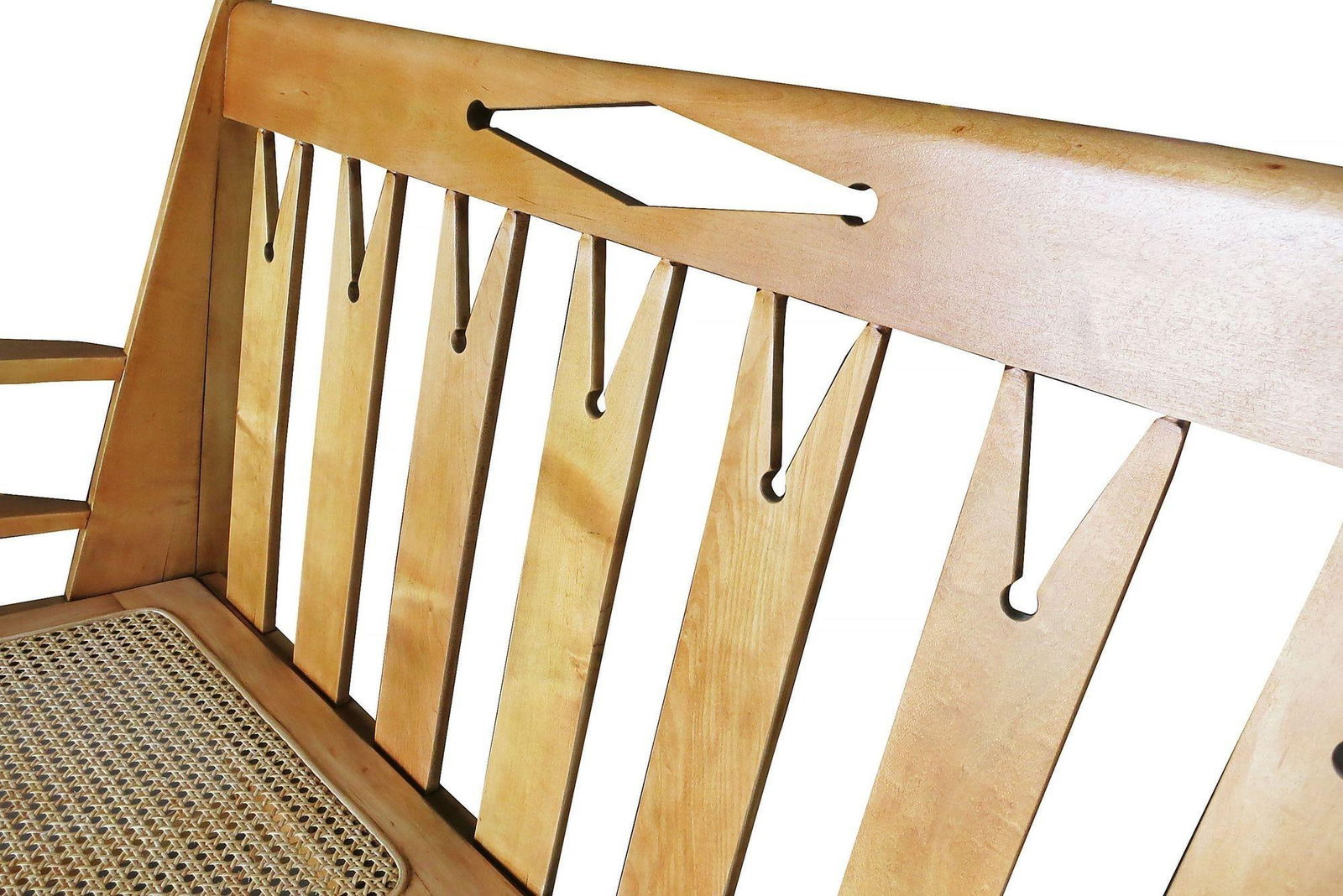 Blonde Wood Sofa with Clothespin Shaped Accents In The Style of Stickley - 5