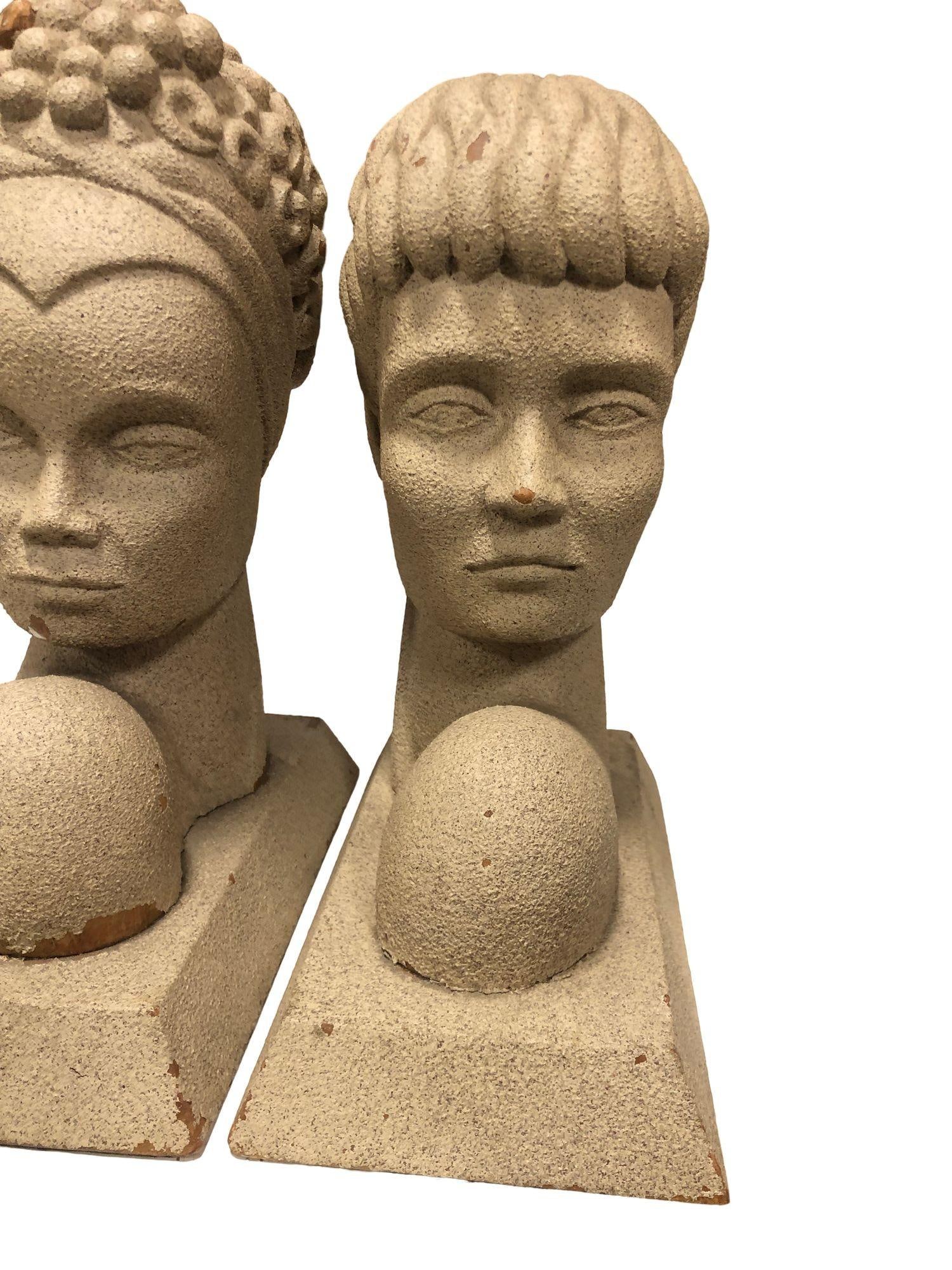 Mid-Century Modern Hawaiian Male and Female Bookends, Pair - 16