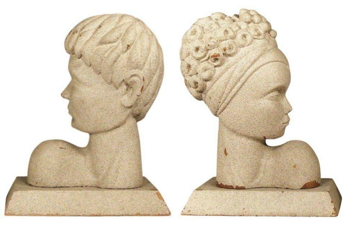 Mid-Century Modern Hawaiian Male and Female Bookends, Pair - 18