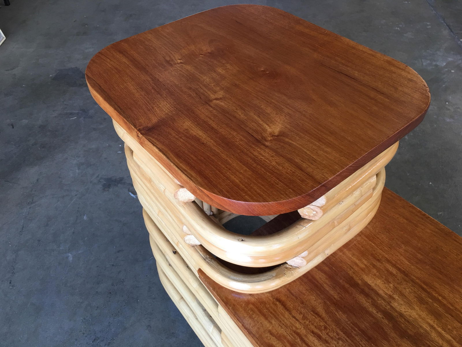 Pair Art Deco Stacked Rattan Side Table with Legs - 6