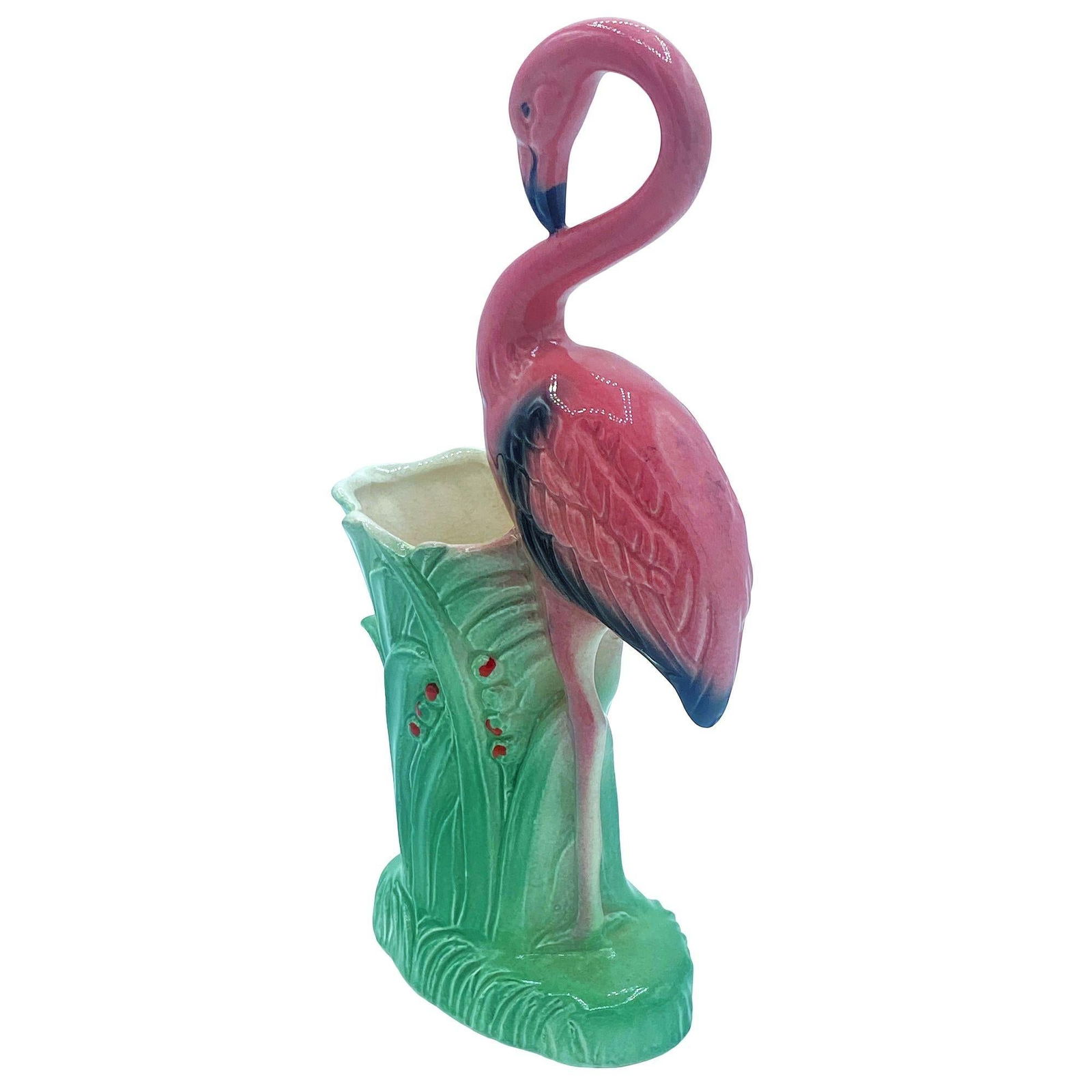 Mid-century "Lovers" Pink Flamingo Ceramic Tabletop Vase Set By Leftons - 3