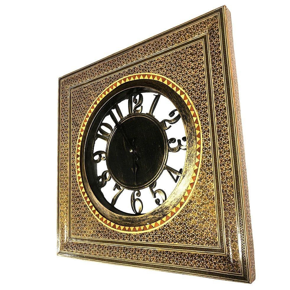 Persian Khatam Kari Marquetry Inlaid Mosaic Square Wood Wall Clock - 17