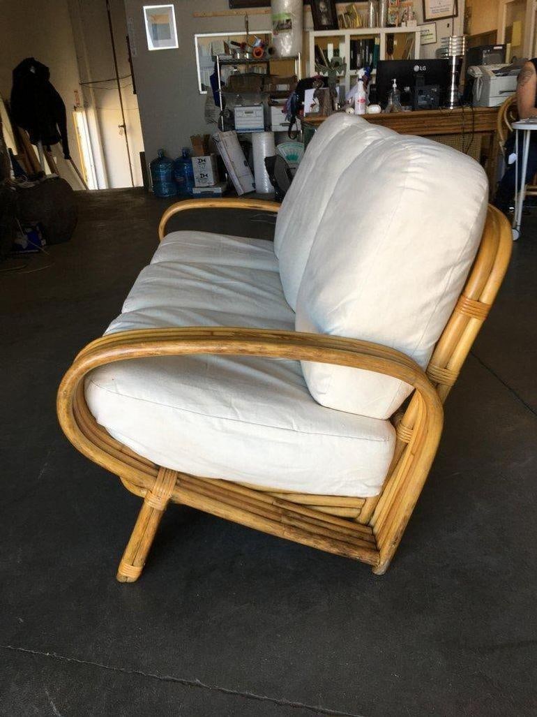 Restored Quad Pole "R" Arm 3 Seat Rattan Sofa - 5