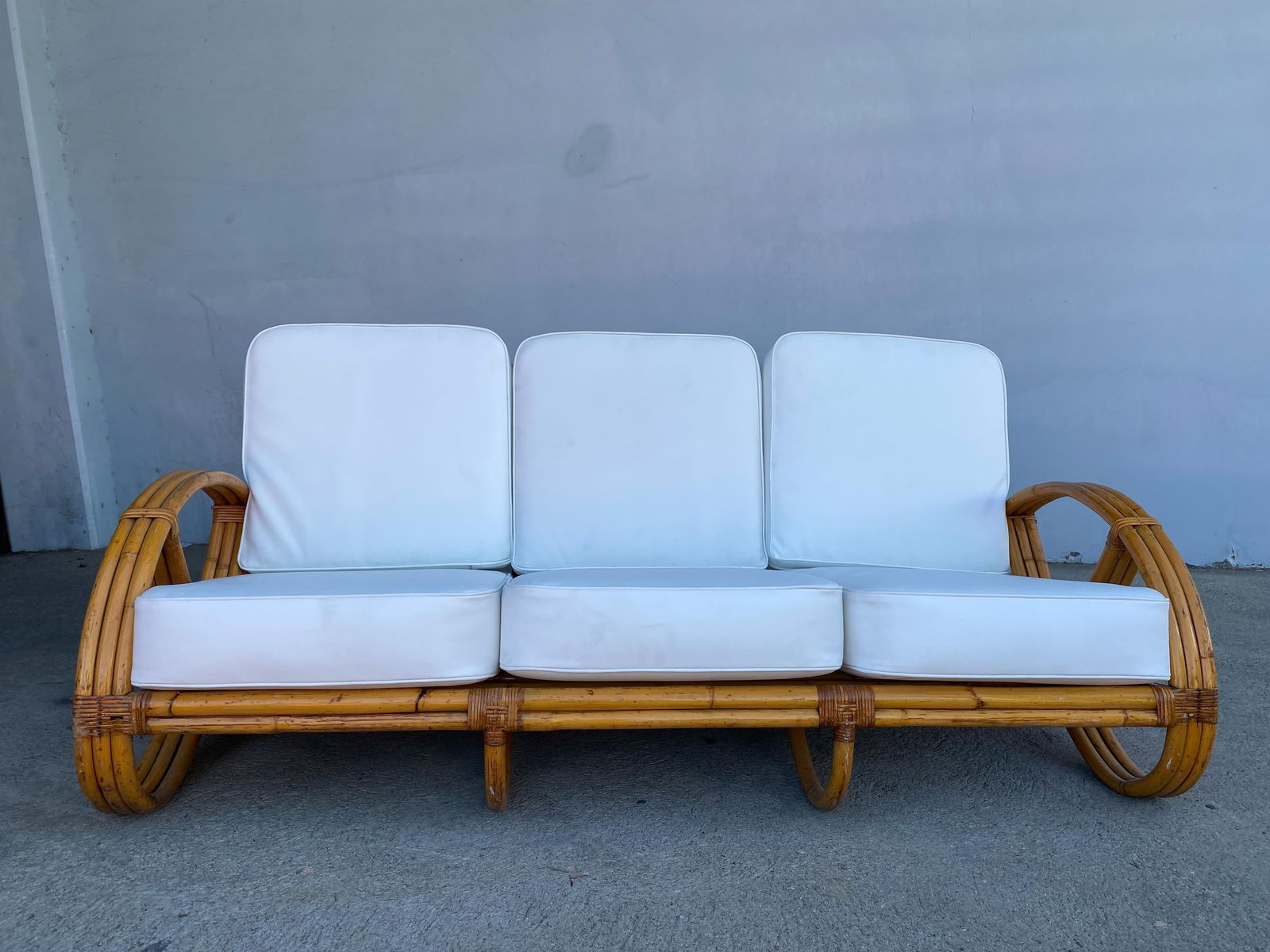Restored 3/4 Round Pretzel Three-Seat Sofa with Open Base - 18