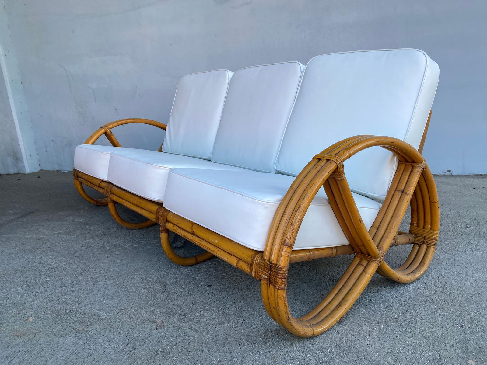 Restored 3/4 Round Pretzel Three-Seat Sofa with Open Base - 19