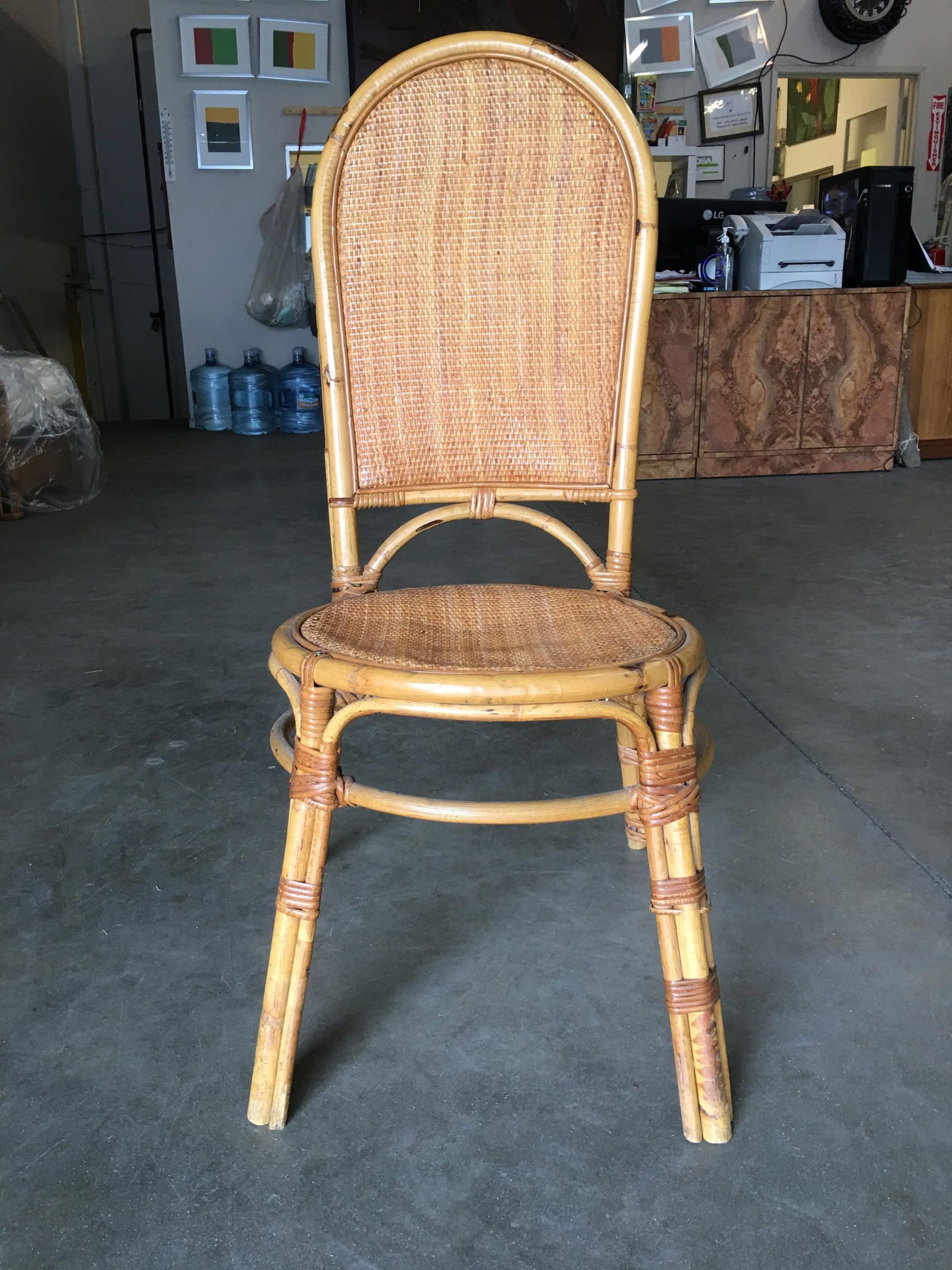 Restored Rattan Side Chair with Large Wicker Fan Back and Seat - 11