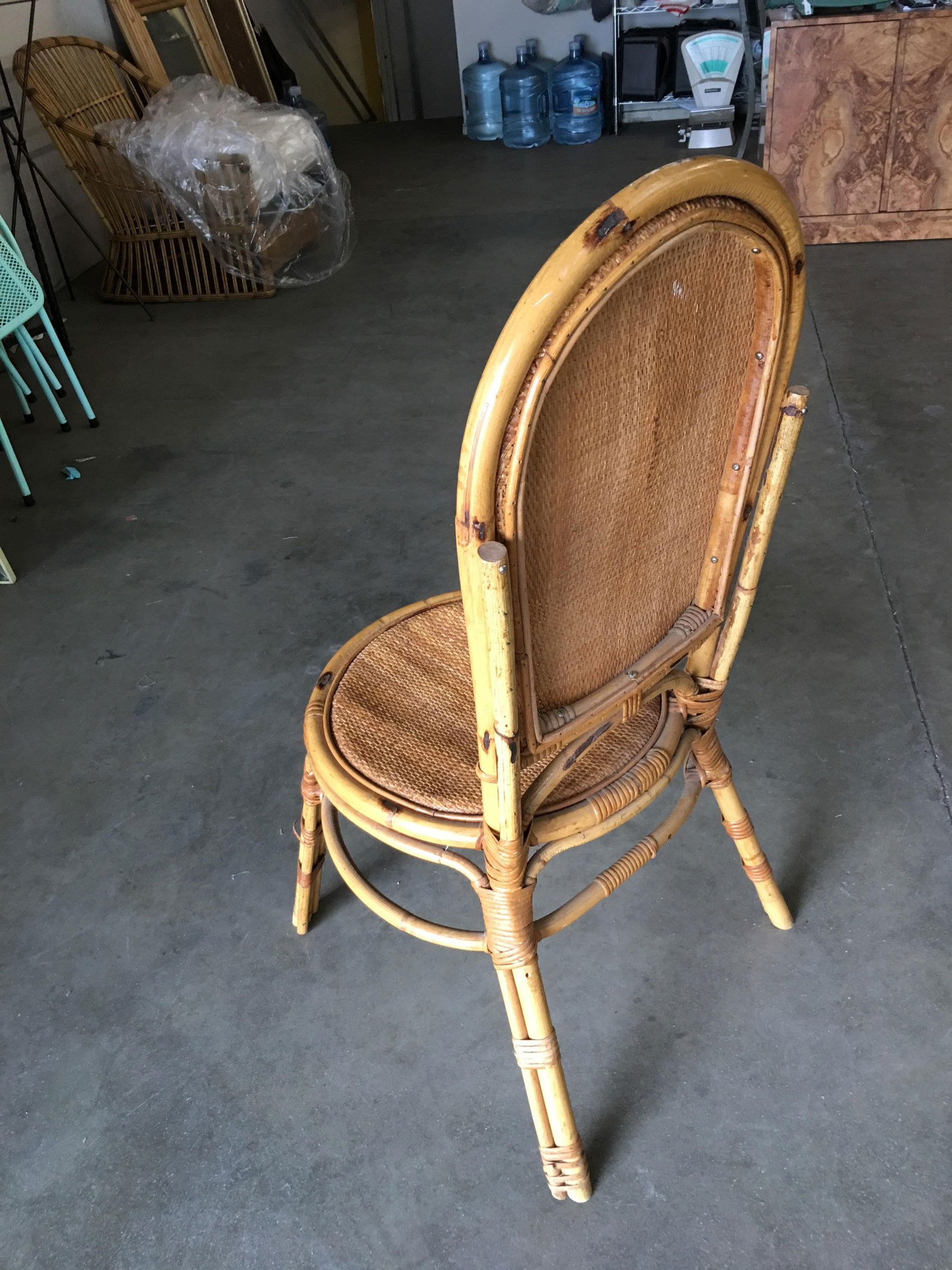 Restored Rattan Side Chair with Large Wicker Fan Back and Seat - 16