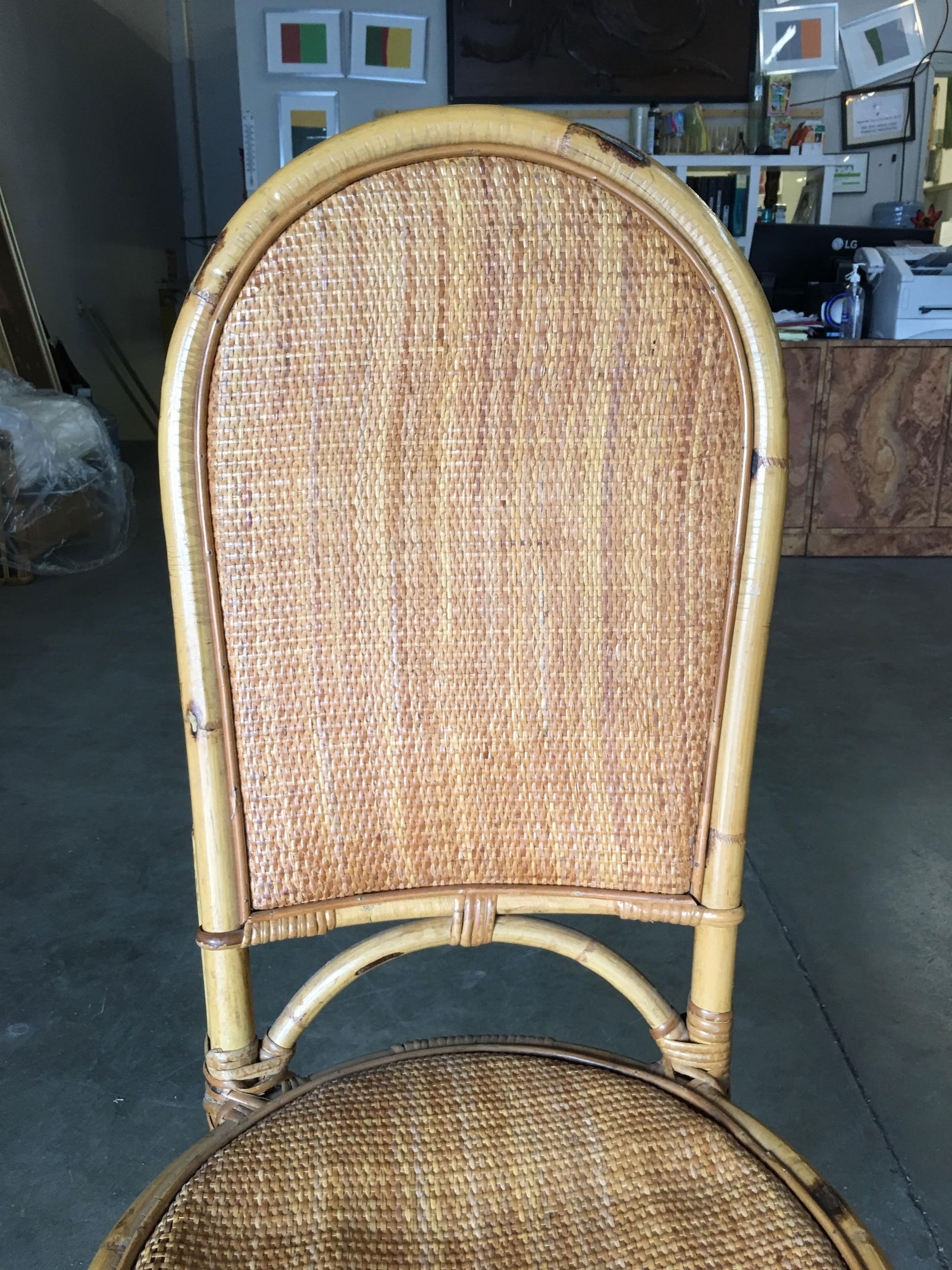 Restored Rattan Side Chair with Large Wicker Fan Back and Seat - 17