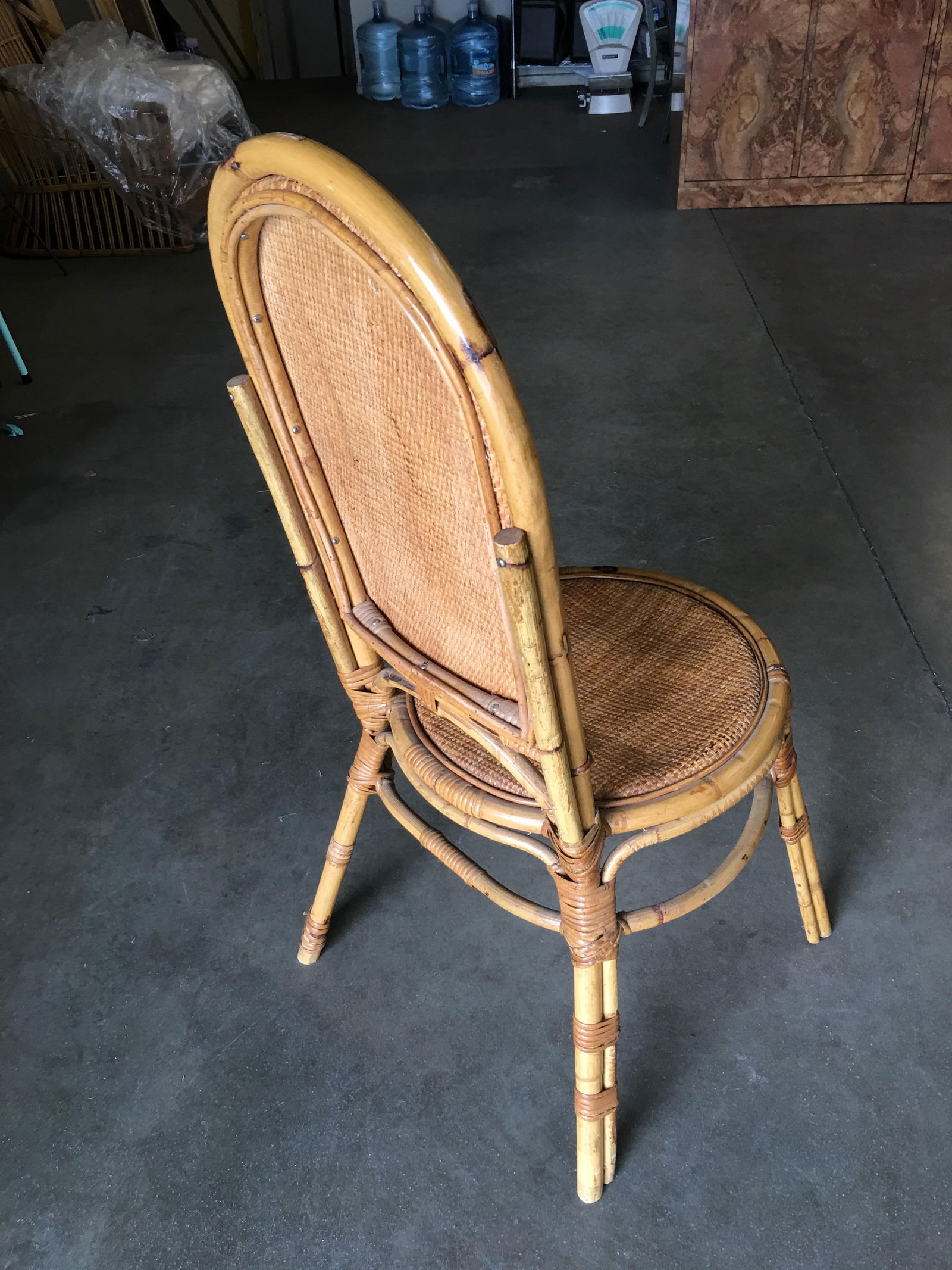 Restored Rattan Side Chair with Large Wicker Fan Back and Seat - 2