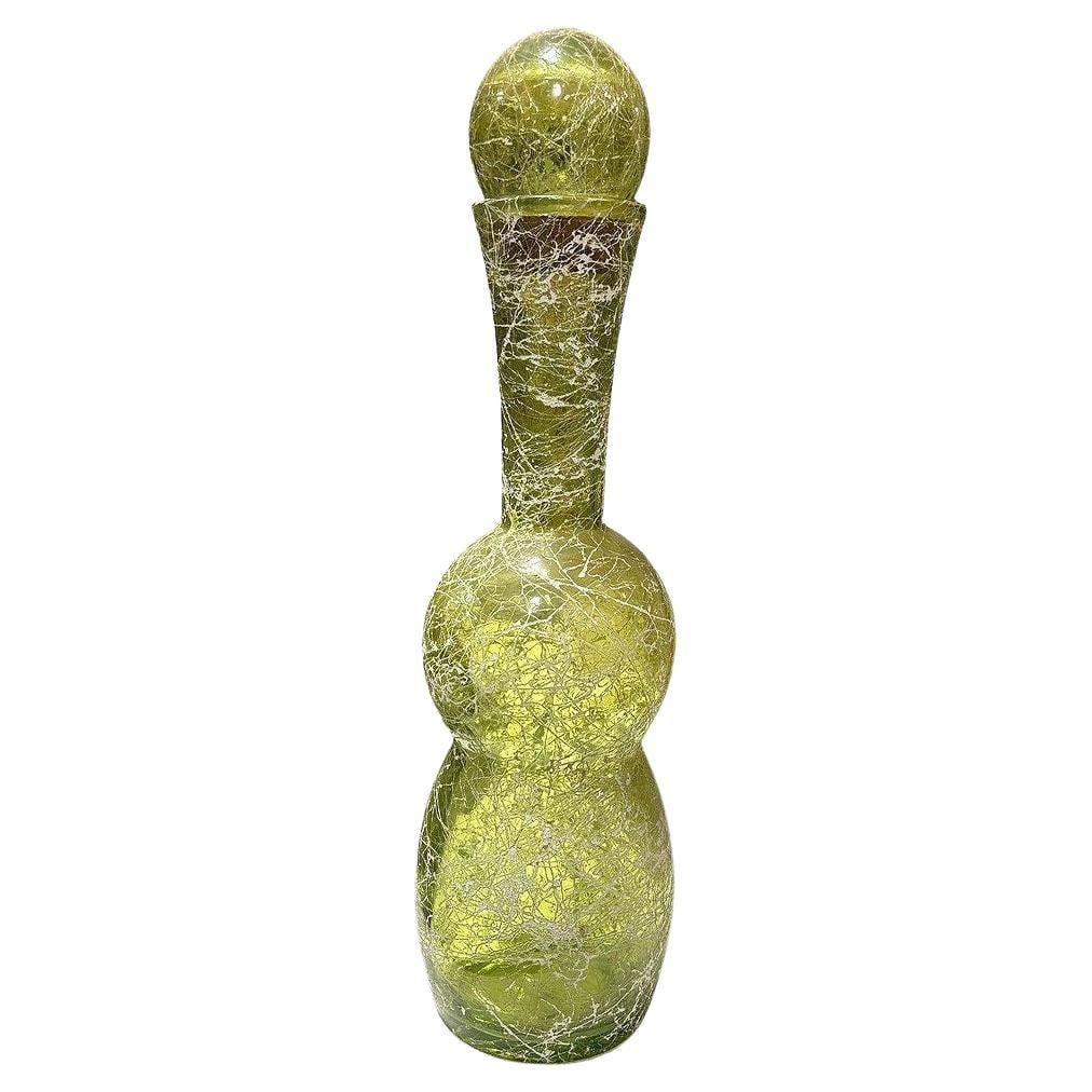 Spanish Mid Century Spaghetti String Green Art Glass String Decanter Bottle: Title: Spanish Mid Century Spaghetti String Green Art Glass String Decanter Bottle Description: Stylish Mid-Century Modern Mod style green spaghetti string glass decanter featuring intricate textured