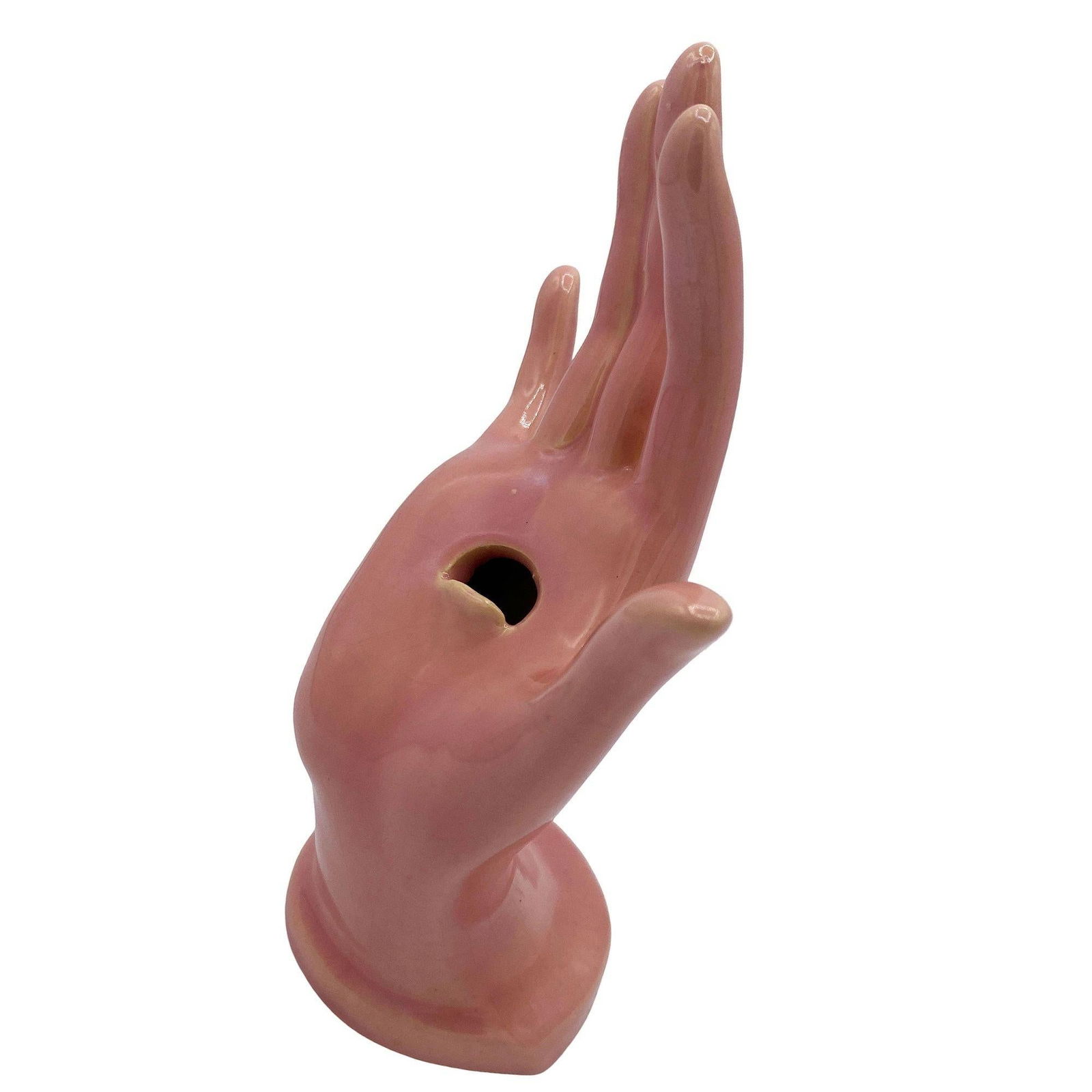 California Pottery Salmon Pink Figurative Female Hand Business Card Holder - 16