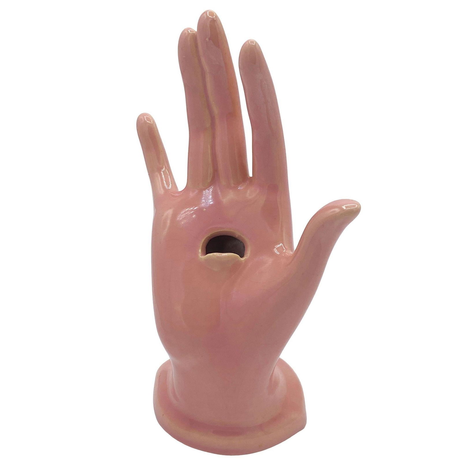 California Pottery Salmon Pink Figurative Female Hand Business Card Holder - 19