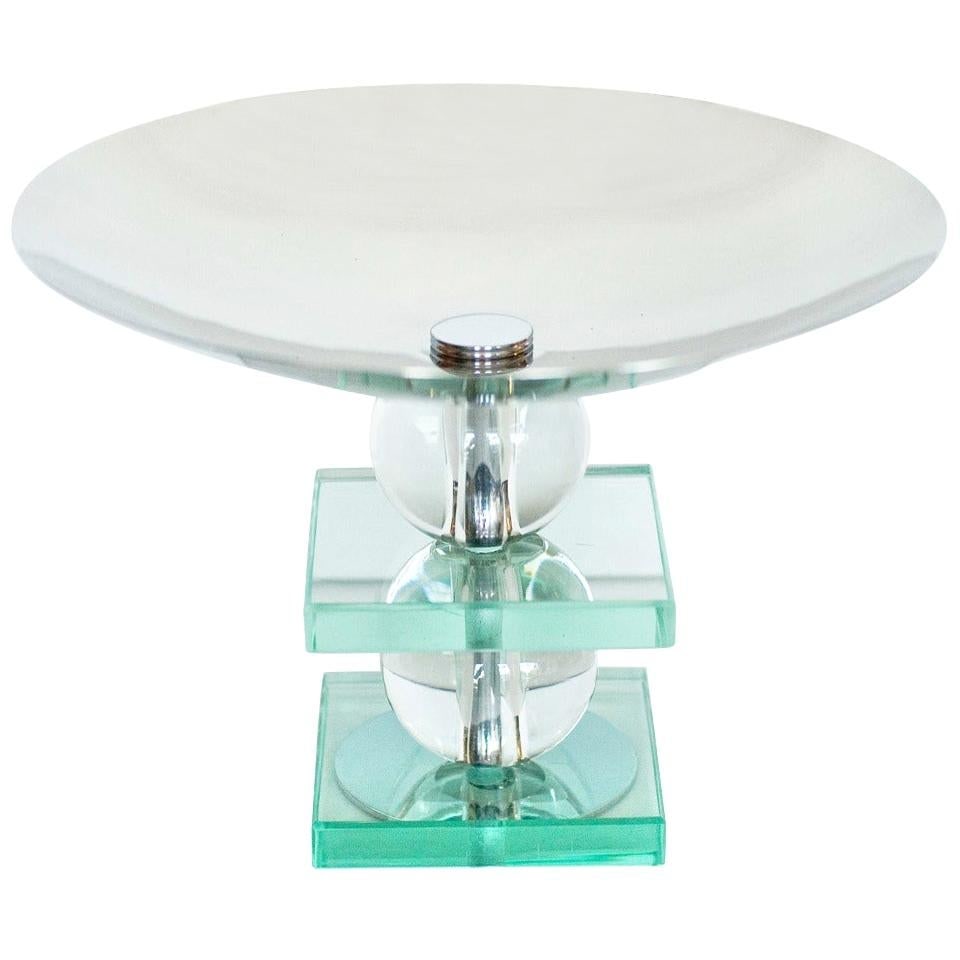 French Art Deco Crystal and Chrome Compote - 2