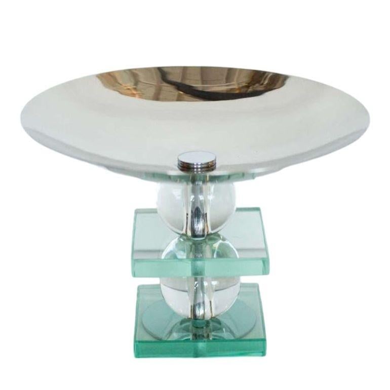 French Art Deco Crystal and Chrome Compote - 3
