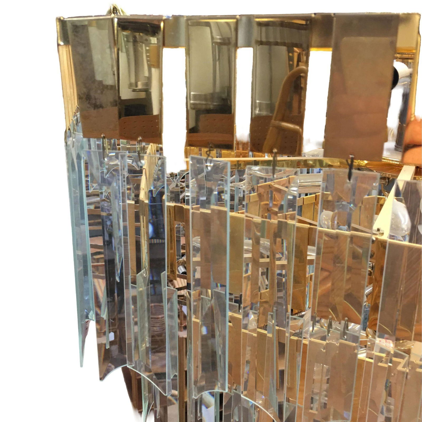 1970's Late Modernist Hanging Crystal and Brass Chandelier, 2 Available - 12