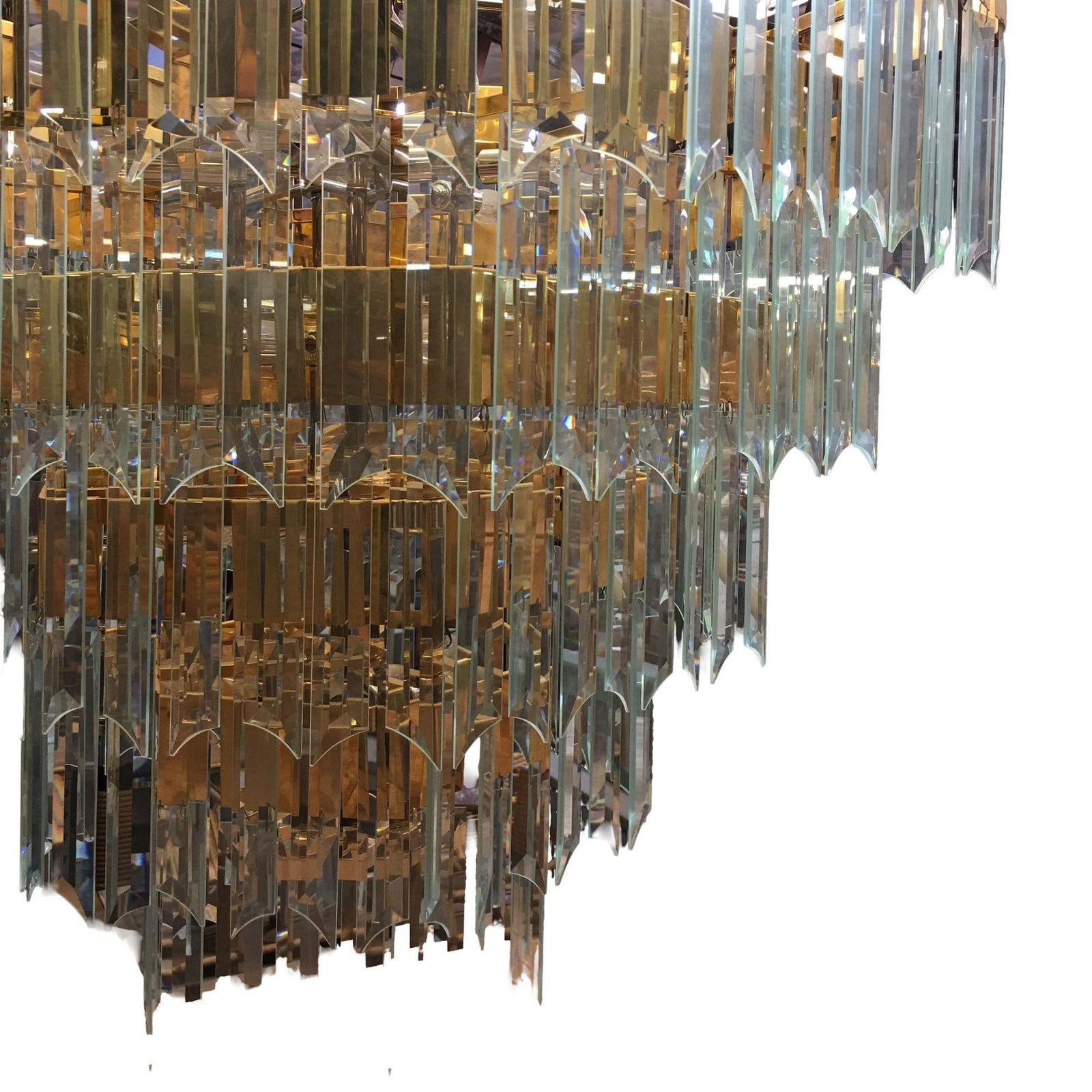 1970's Late Modernist Hanging Crystal and Brass Chandelier, 2 Available - 3