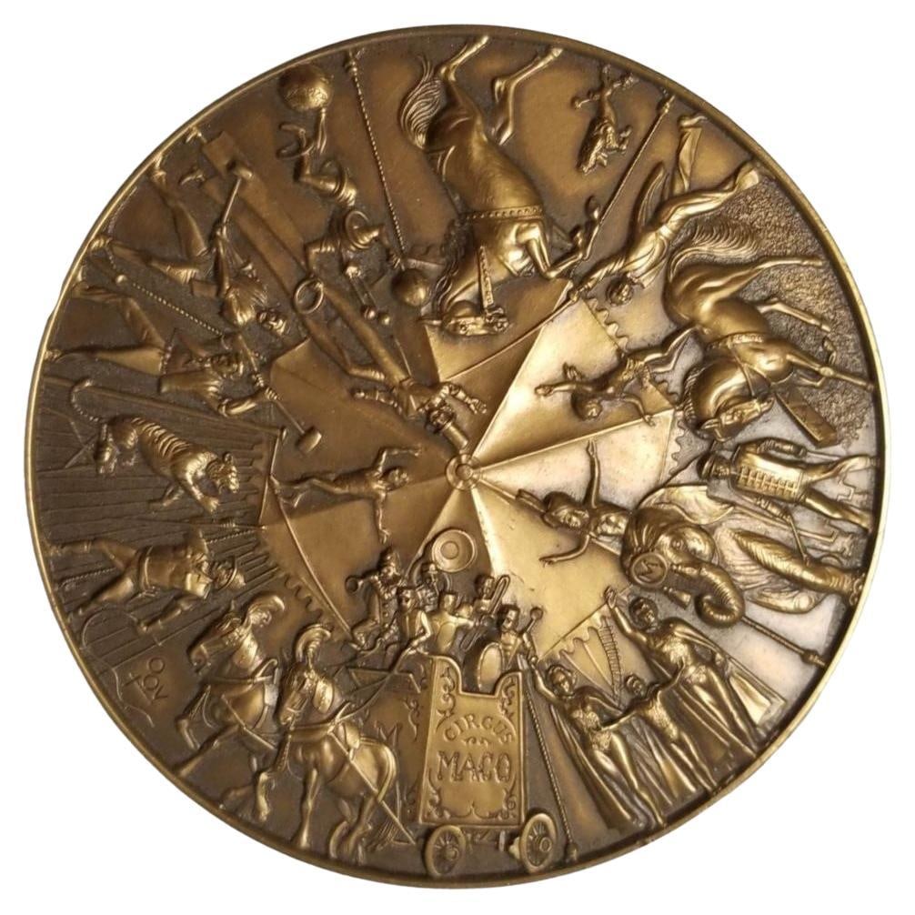 Great American Circus Calendar Medal by Marcel Jovine: Title: Great American Circus Calendar Medal by Marcel Jovine Description: This is a large bronze coin medallion of the Great American Circus calendar by sculptor Marcel Jovine. Marcel Jovine was an