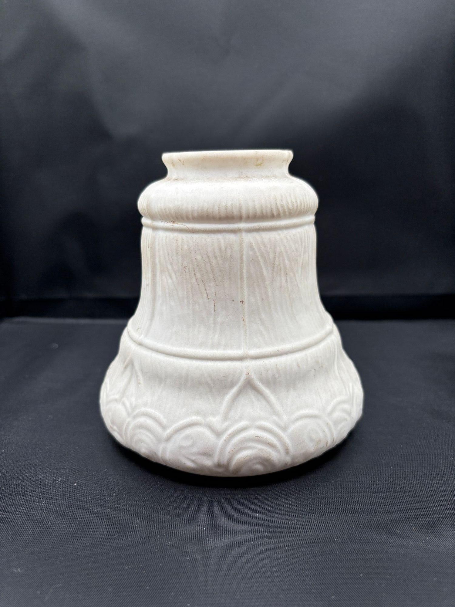 Art Nouveau Frosted Milk Glass Bellflower Floral & Stripes Globe , 2.25" Fitter - 13