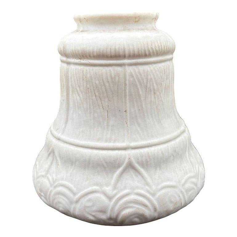 Art Nouveau Frosted Milk Glass Bellflower Floral & Stripes Globe , 2.25" Fitter - 15