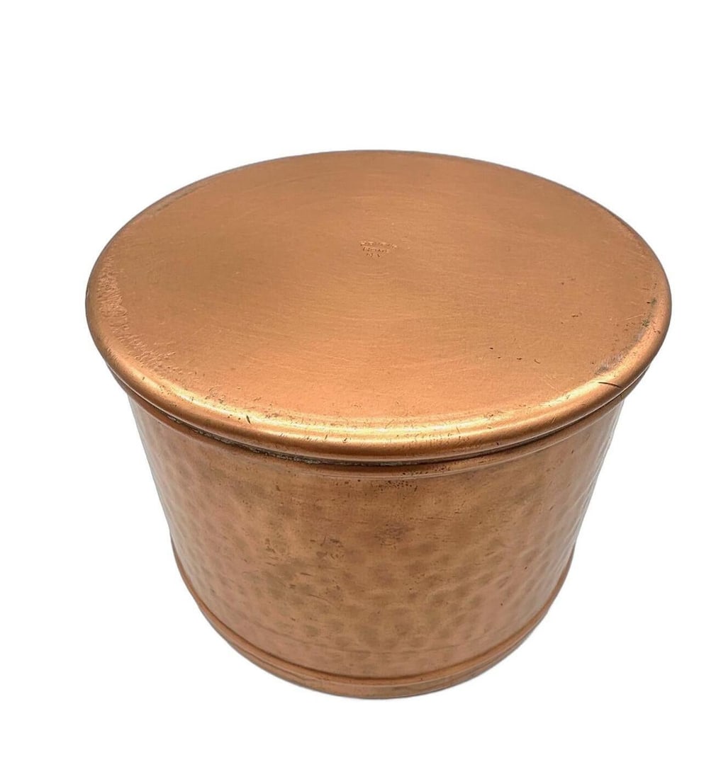 Mid Century 5" Hammered Copper Tin Lined Humidor by Revere Rome N.Y - 13