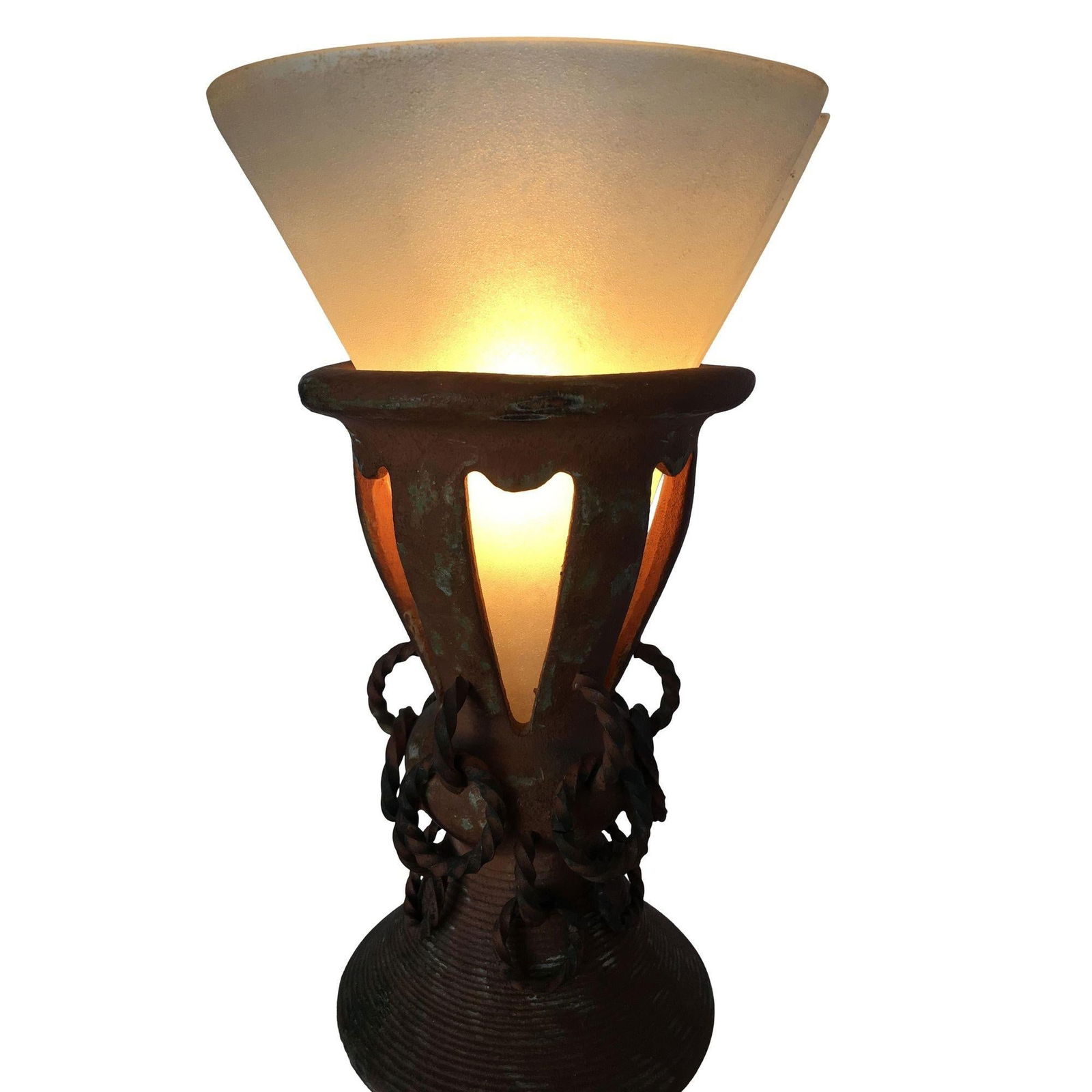 Iron and Clay Torchiere Table Lamp W/ Frosted Shade - 16