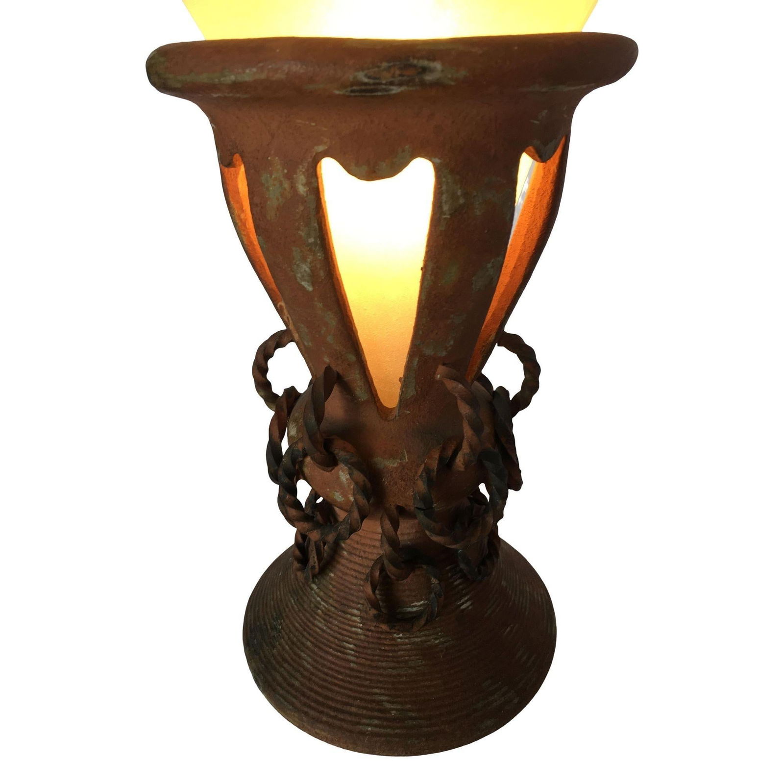 Iron and Clay Torchiere Table Lamp W/ Frosted Shade - 4
