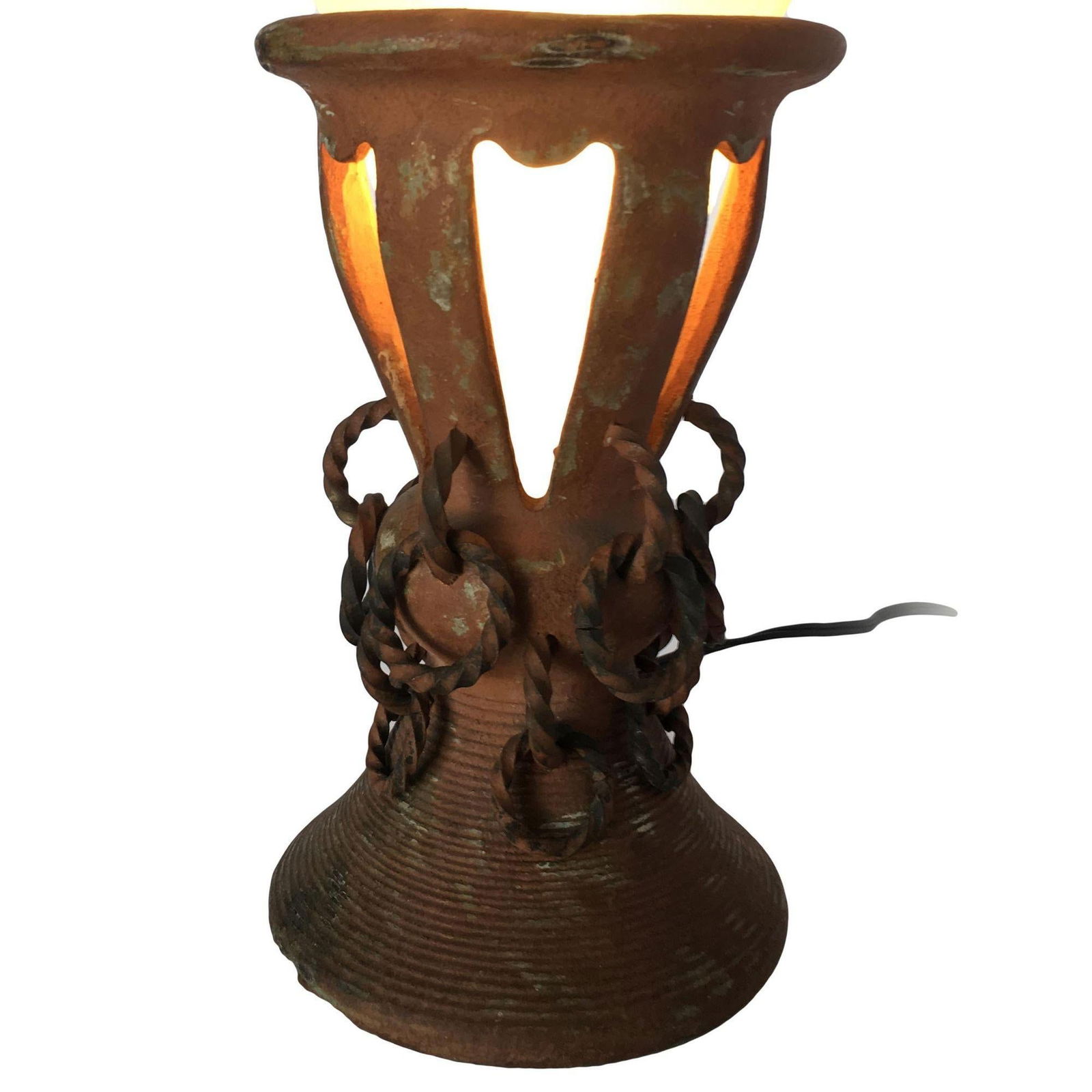 Iron and Clay Torchiere Table Lamp W/ Frosted Shade - 5